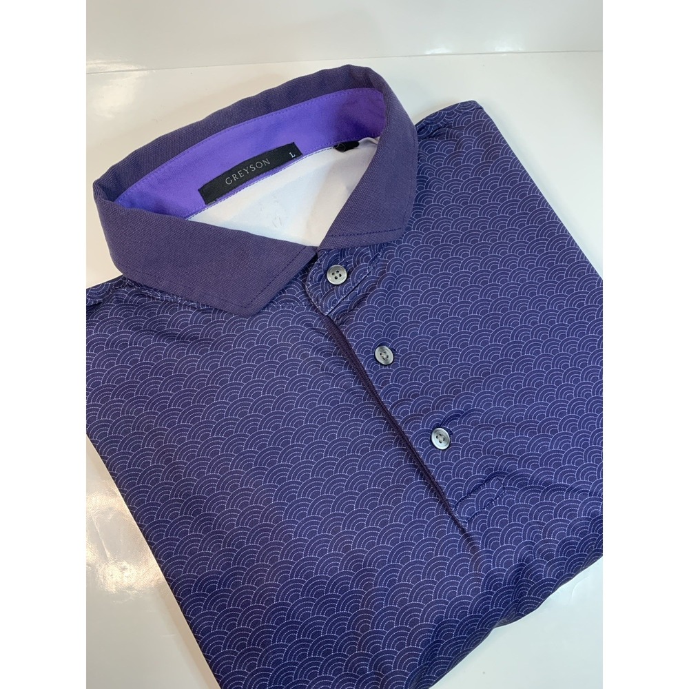 Greyson Golf Polo Men's L Performance Activewear‎ Purple Scallop Geometric